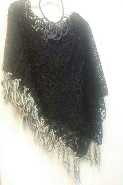 Black poncho with denim fringes