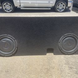 Two 10” Inch Subs W/ Box And Amplifier