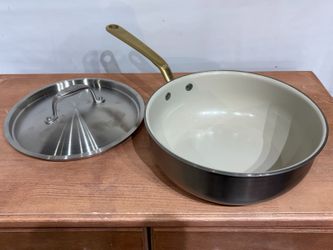 MADE IN CeramiClad Nonstick Saucier w/ Lid & Gold Handle