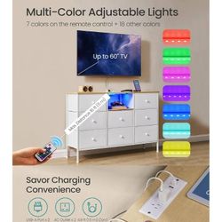 White Dresser With LED Lights And Power Outlets 