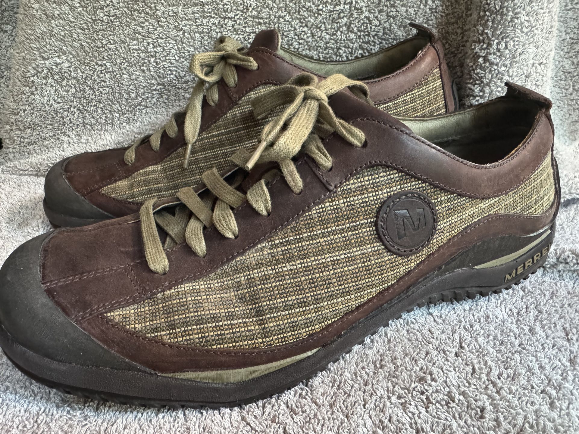 Merrell Green Brown Plaid FIXX Leather Shoe Sneaker 652962 Men's Size 10