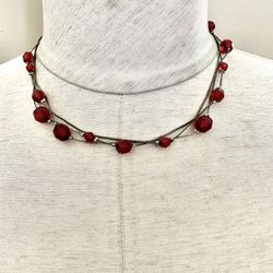 Icing Silver And Red Beaded Multi Strand Necklace 
