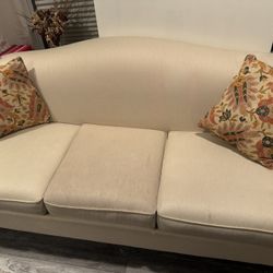 Cream Off White 2 Set Sofa With Orange Floral Pillows