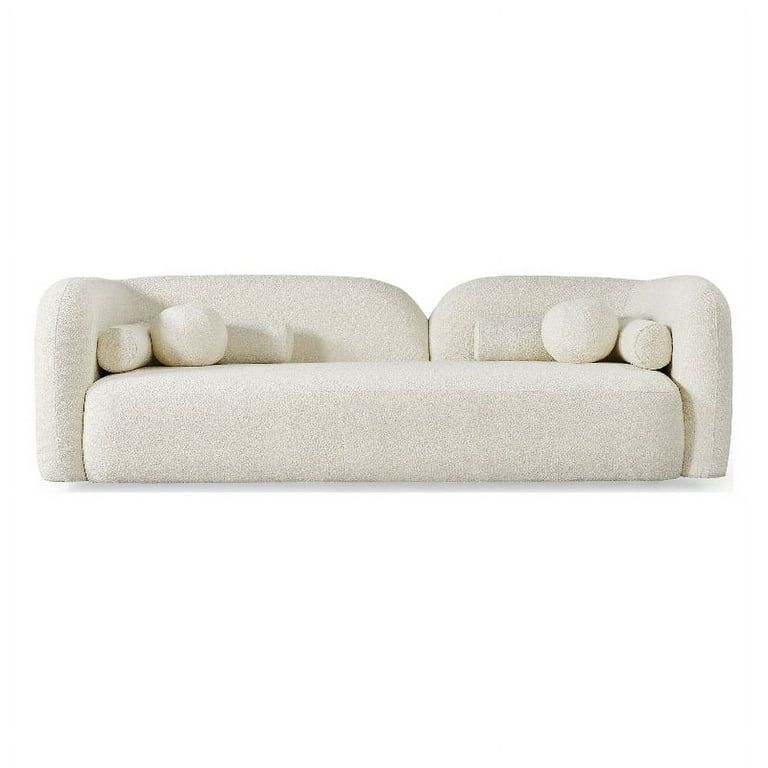 Pemberly Row Luxury Modern Ivory Boucle Fabric Curvy Arm Couch