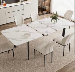 (Small Damage) Faux Marble Wood Top Dining Table for 6-8 Person