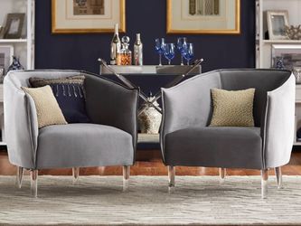 Pair of iNSPIRE Q Vianne Silver Velvet Accent Chairs with Acrylic Legs Delivery Available
