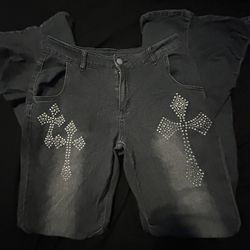 Cross print jeans