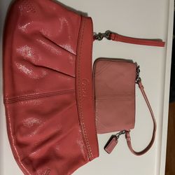 Coach Pink Patton Leather Clutch F13754 & Wristlet 
