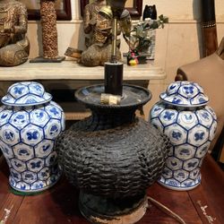 Antique 1930s Gothic Tudor Woven Metal Table Lamp 2 Light Spanish Revival 4 Part