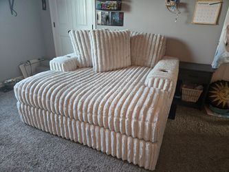 Oversized Cream Ribbed Fabric Chaise Lounge Sofa