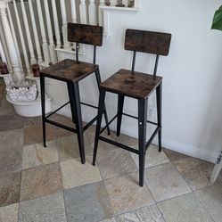 Set of 2 Bar Stools, Bar Height Stools, 29.1 Inches Tall Barstools with Back, Counter Bar Chairs for Kitchen Island, Steel Frame, Industrial Style, Ea