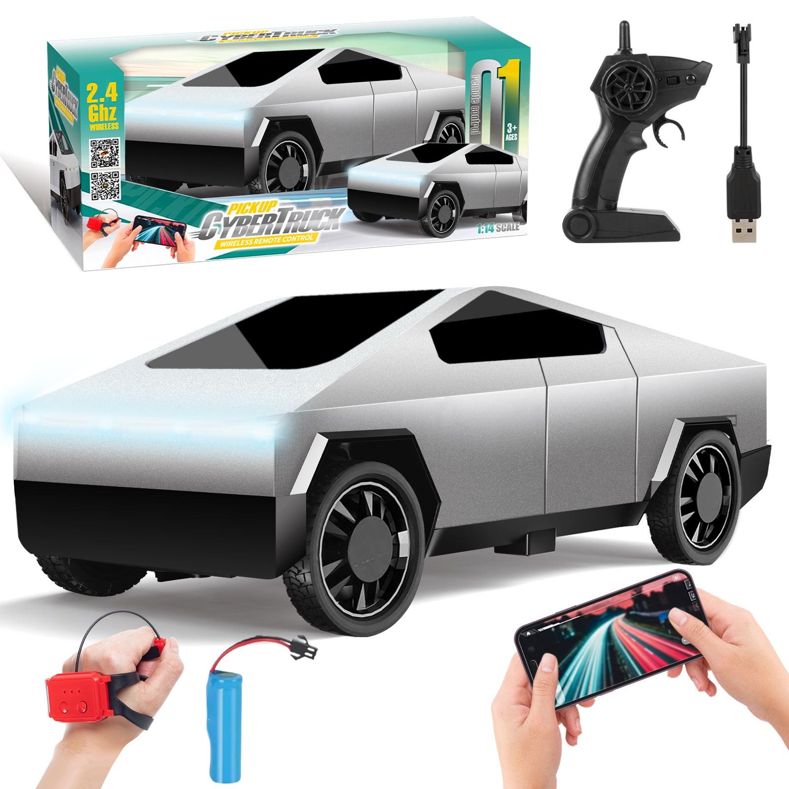 RC Car Toys，All Terrain 2.4GHz RC Truck for Boys Aged 3-8, 8-12, Electric Vehicle Truck Toys for Kids, Birthday Gifts for Kids, Boys and Girls (Silver