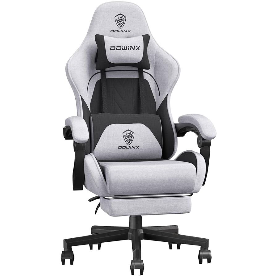 Dowinx Gaming Chair Fabric with Coil Spring Cushion, Ergonomic Game Chair for Adults with Footrest and Massage Lumbar Support, Cloth Computer Office C