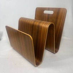 OFFI Magazine Stand Molded Wood Walnut Finish