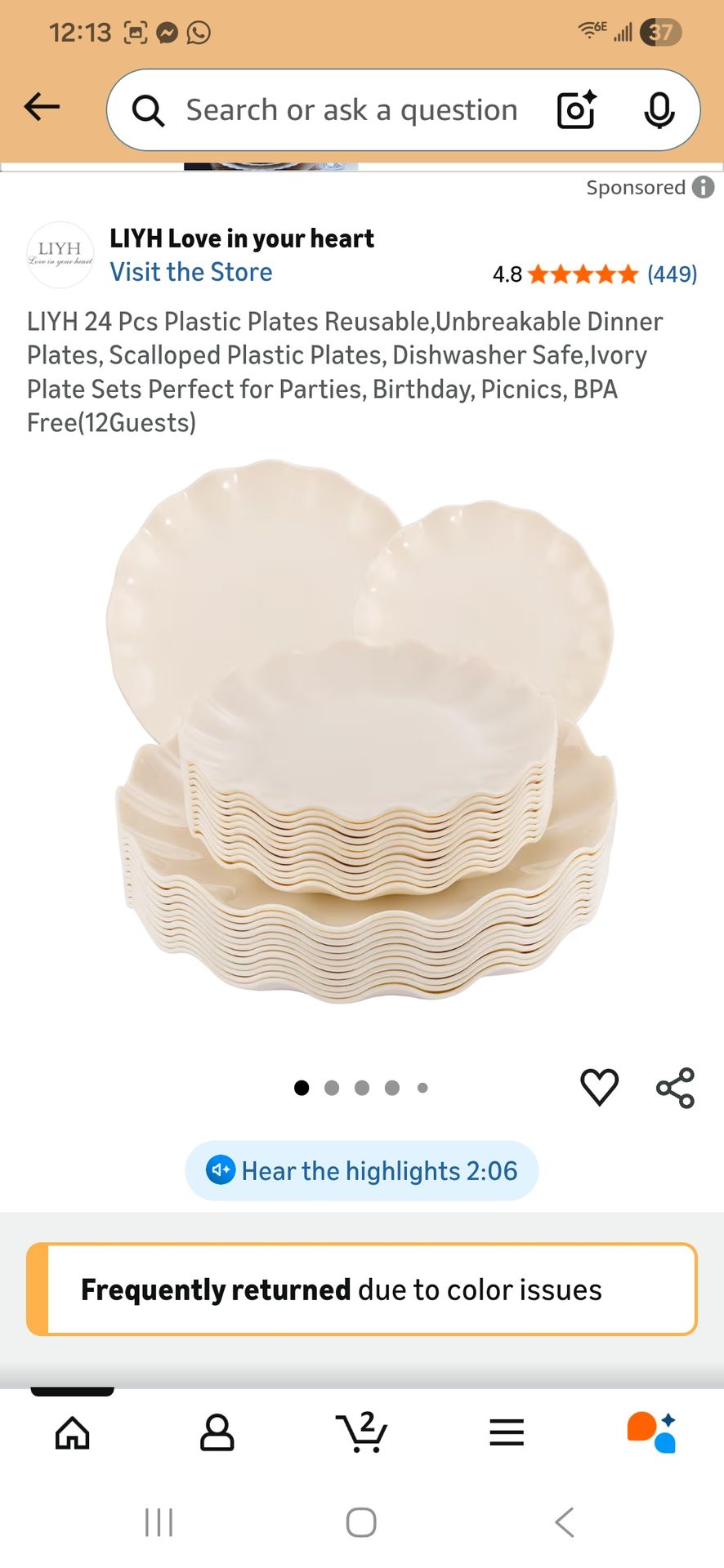 24 Pcs Plastic Plates Reusable,Unbreakable Dinner Plates, Scalloped Plastic Plates, Dishwasher Safe,lvory Plate Sets Perfect for Parties, Birthday, Pi