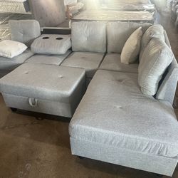 New Light Gray Sectional w/ Ottoman - $0 Down, Flexible Payments