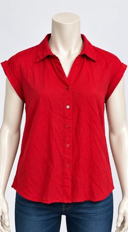 SHEIN Red Short Sleeve Button-Up Shirt Size L US 8/10
