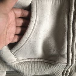 Cream zip up hoodie with embroidered logo