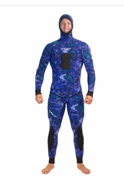 NEW MAKO Spearguns 3mm Ocean Blue 3D Camo Wetsuit - Men’s Size L (2-Piece Open Cell)