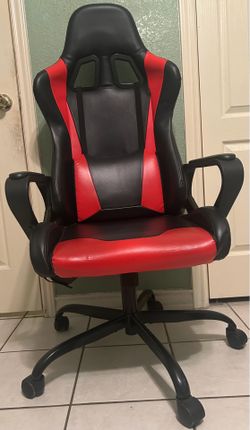 Black & Red Racing Style Swivel Rolling Gaming Office Chair with Armrests