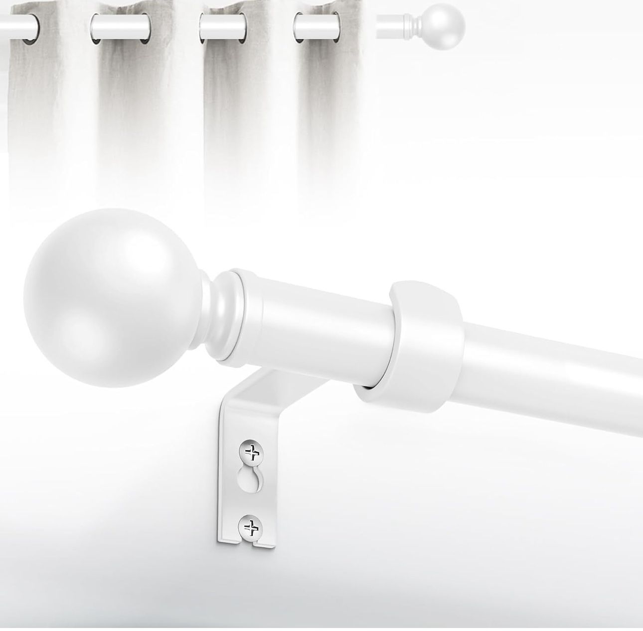 2 Pack White Curtain Rods 18-60” with Colorful Mosaic Ball Finials, Heavy Duty