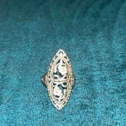 Long Floral ring sterling silver filigree women girls