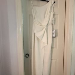 Eliza J White one shoulder midi dress with bow detail