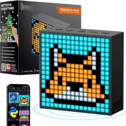 Divoom TimeBox Evo -- Pixel Art Bluetooth Speaker with 16x16 LED Display APP Control - Cool Animation Frame & Gaming Room Setup - Black