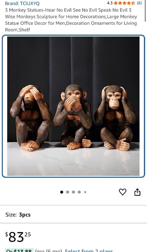 3 Piece Resin Monkeys