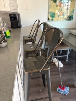 3 Bar Stools Steel Rustic Style