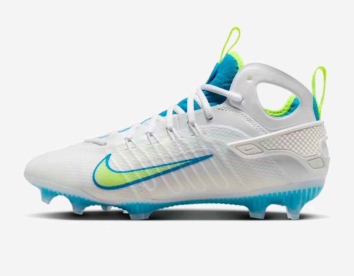 Nike Huarache 9 Elite Mid LAX SE Lacrosse-White/Vivid Blue/Volt Men’s 11.5