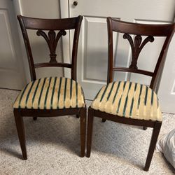 Set Of Two Wooden Chairs With Upholstered  Seats