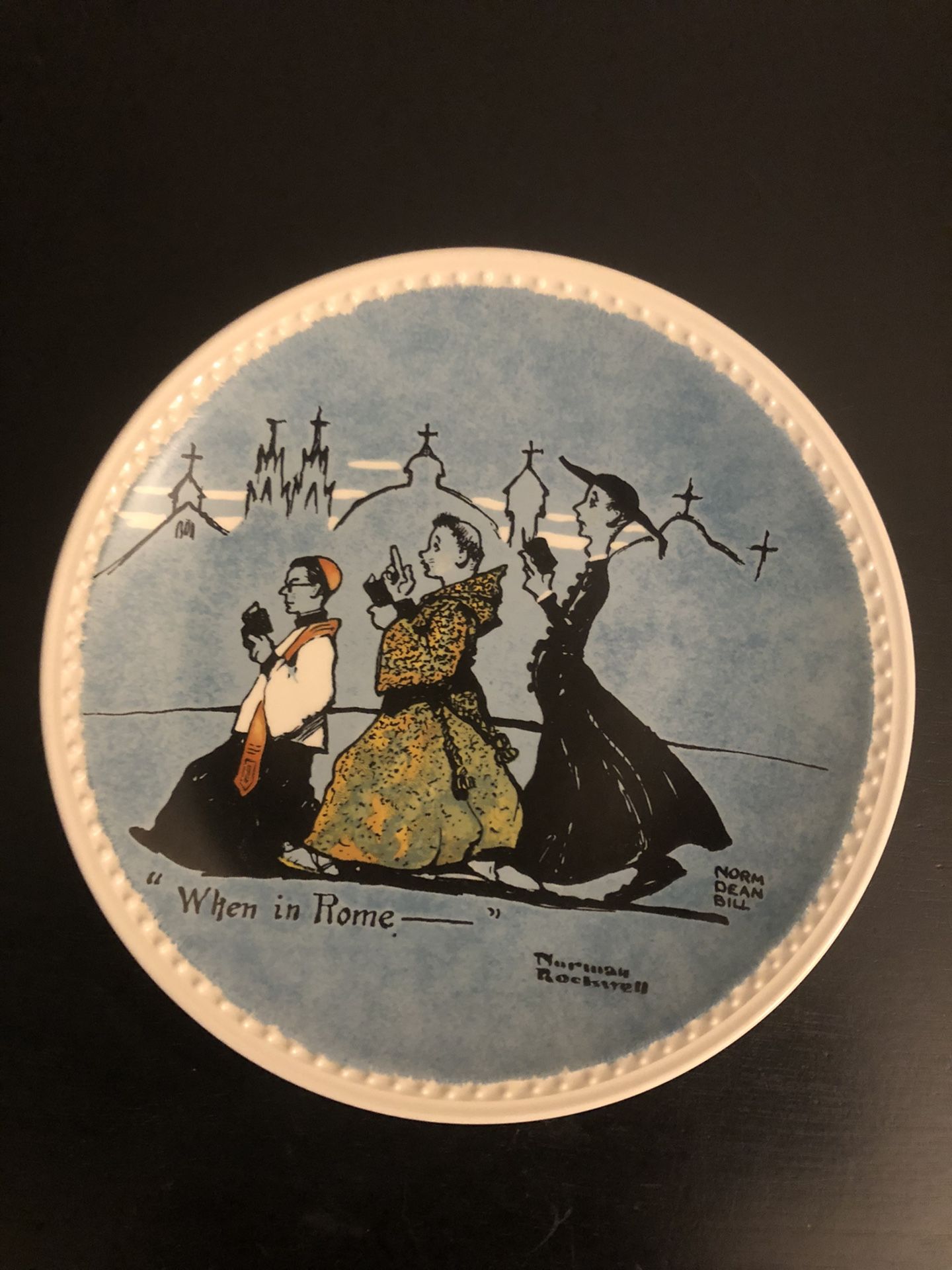 Norman Rockwell NEWELL Pottery Co When In Rome- 7 7/8" Ceramic Collector Plate