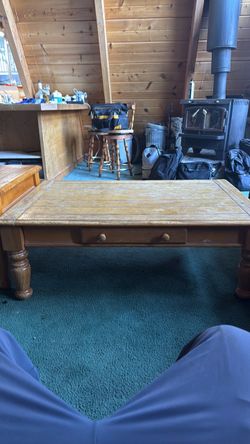 Solid Wood Coffee Table with Drawer