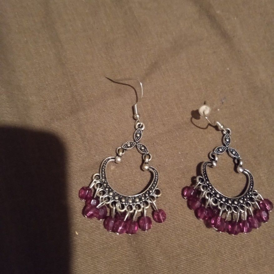 Purple Earrings With Silver 