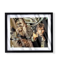 han solo and chewbacca custom art piece on black frame