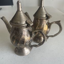 2 Silver Teapots Candle Holder Unique Vintage 