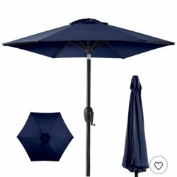 7.5ft Heavy-Duty Outdoor Market Patio Umbrella w/ Push Button Tilt, Easy Crank - Navy Blue