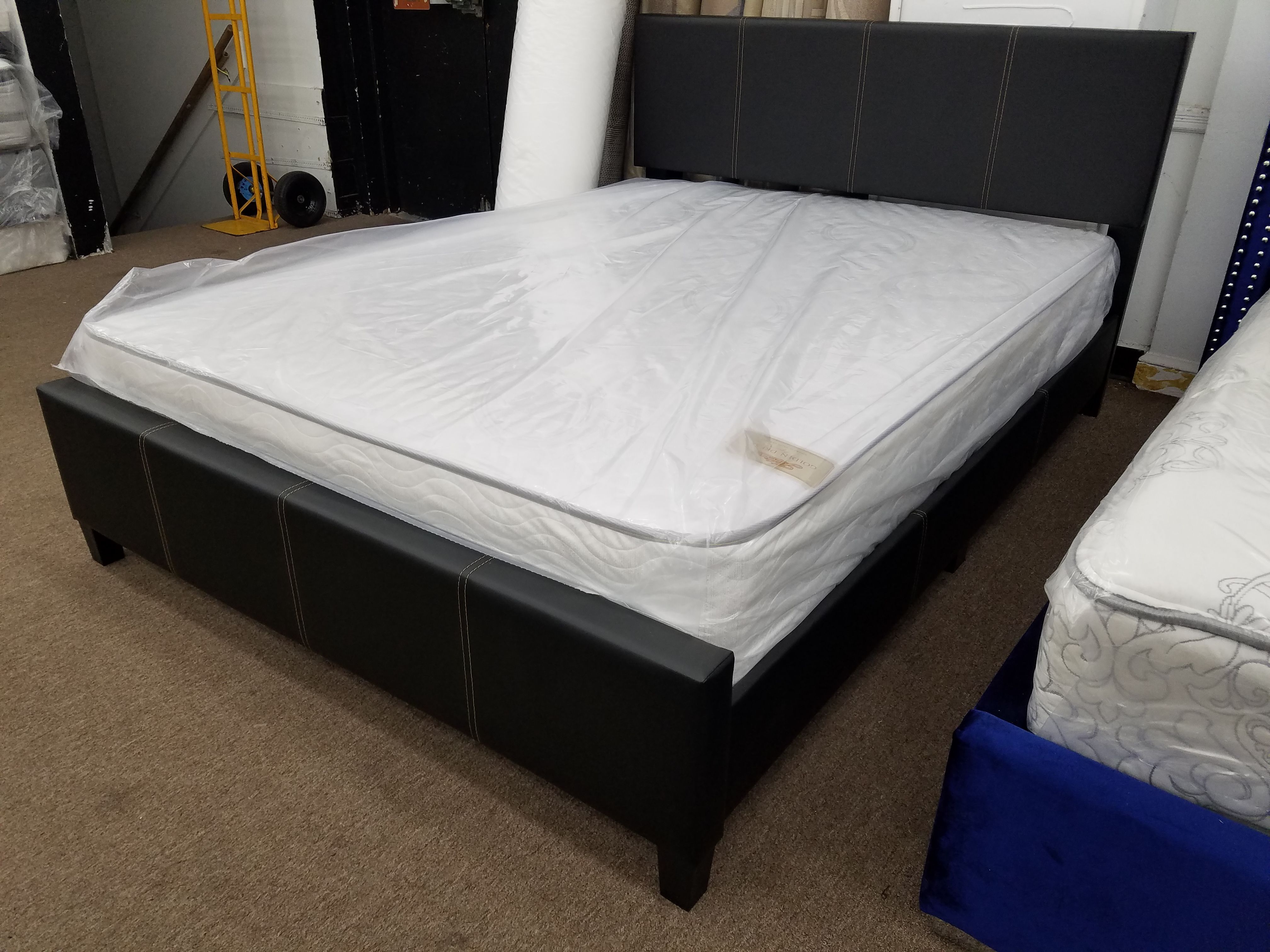New in box black color platform bed with double sided sided 14 inch thick pillow top mattress delivery and no credit check financing available