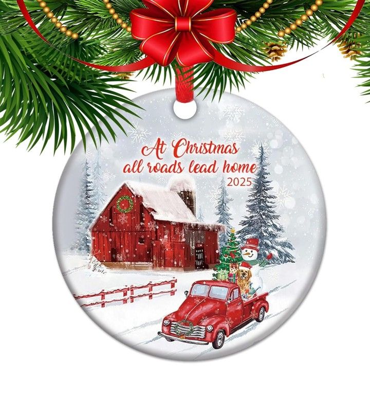 🎄 At Christmas All Roads Lead Home 2025 Ornament – Farmhouse Ceramic Keepsake Gift 🎁 LIMITED EDITION!
