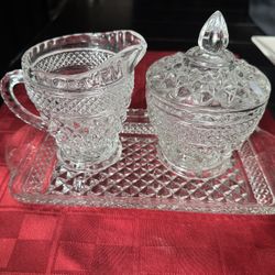Vintage Wexford Crystal Cream & Sugar Complete Set