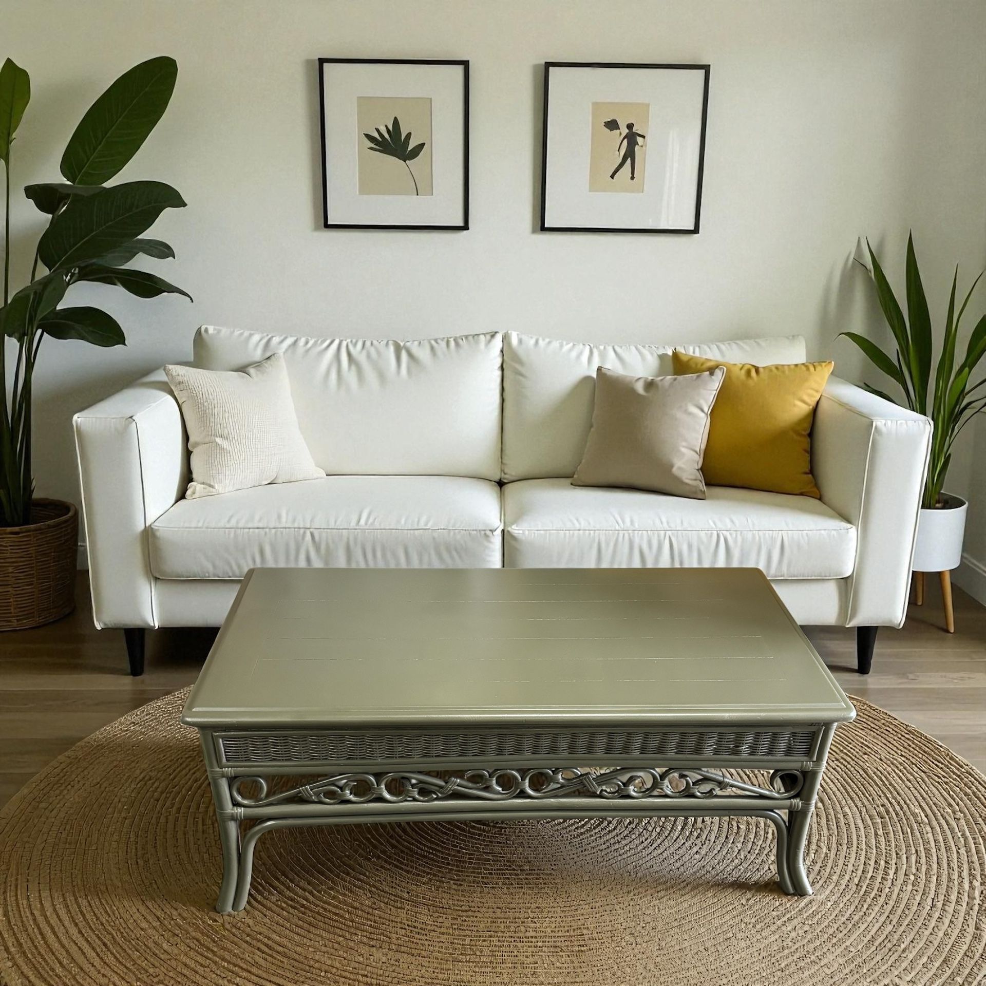 Vintage Green Wicker Coffee Table