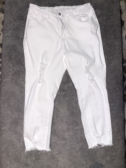 SHEIN White Distressed Ankle Jeans Size XL