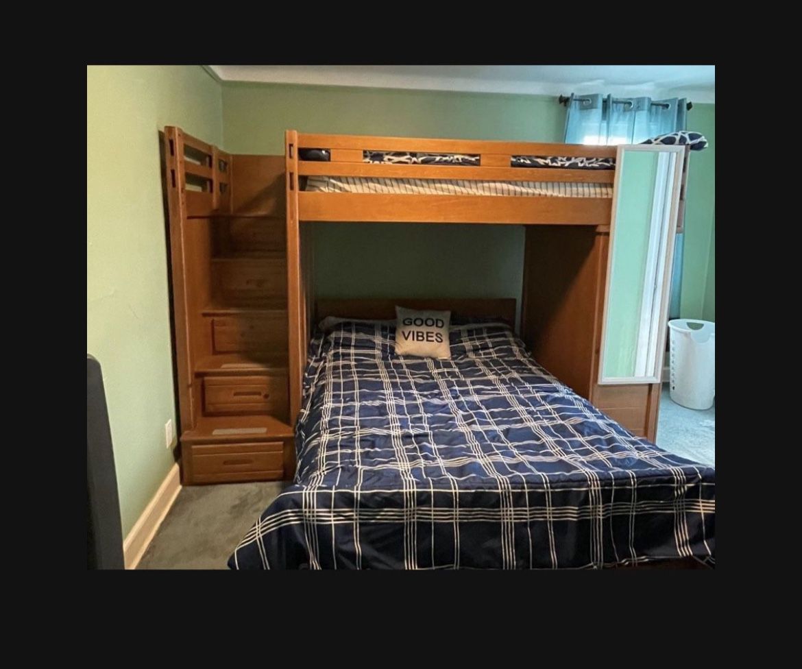 Bunk Bed Wirh Stairs And Drawers And A Chest And A Bunky Board! Twin Bed Over Full Bed