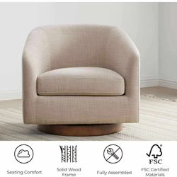 Pick Up: Swivel Accent Chair, FSC Certified Upholstered Fabric Barrel Chair for Living Room, Fully Assembled, Flax Beige