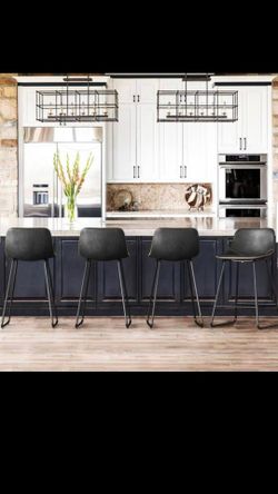 Faux Leather Black 24 inch Barstools Counter Height Set of 4