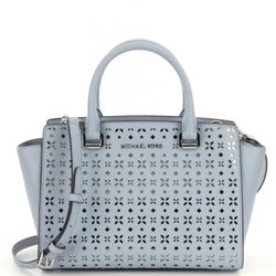 Michael Kors Selma Floral-perforated Medium Satchel Dusty Blue 