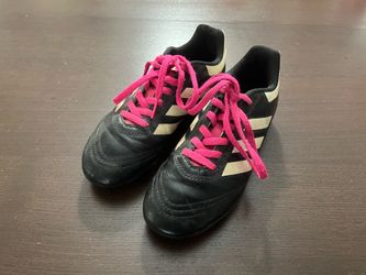 Adidas Youth Soccer Cleats  Black White with Pink Laces 753002