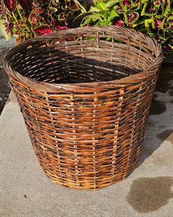 Vintage Brown Bamboo Wicker Planter Basket 13"