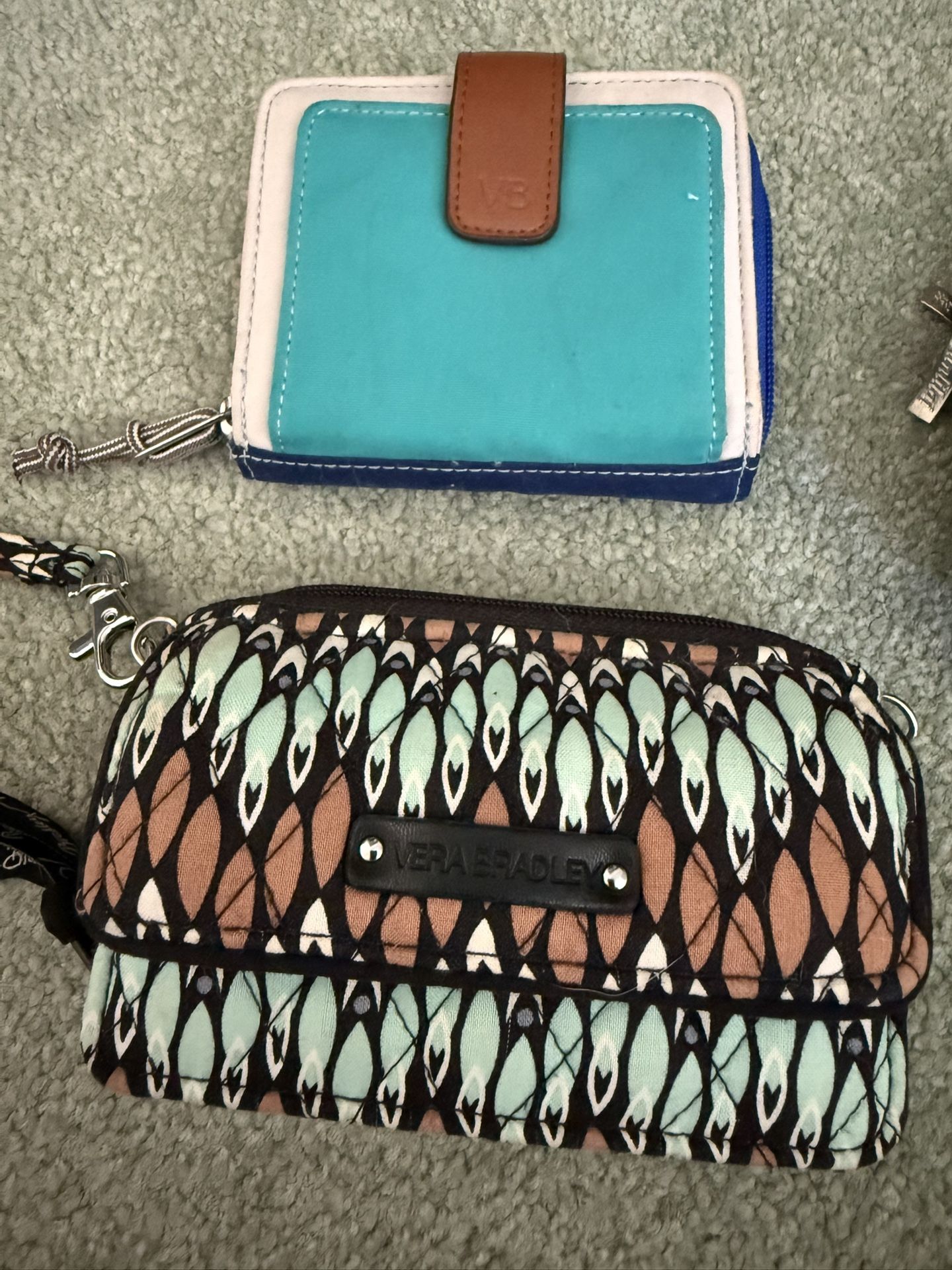 Like New Very Bradley Sierra Stream Retired Pattern Wallet Wristlet Crossbody Purse Brown Blue Removable Strap